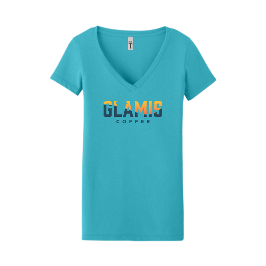 Women’s Teal Glamis Coffee V-Neck Tee